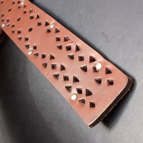 Women's Brown Brazilian Leather Western Style Belt with Punched Hole Design. - Picture 3 of 9